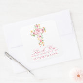 Aquarellpinke Blume Kreuz Erste Kommune Quadratischer Aufkleber (Umschlag)