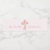 Aquarellpinke Blume Kreuz Erste Kommune Wasserflaschenetikett (Einzelnes Label)