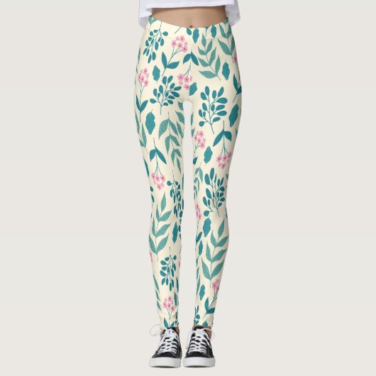 Aquarellpinke Blume Muster coole Frauengeschenke Leggings (Vorderseite)