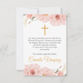 Aquarellpinke Blume Niedlich Erste Kommune Dankeskarte