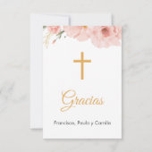 Aquarellpinke Blume Niedlich Erste Kommune Dankeskarte (Rückseite)