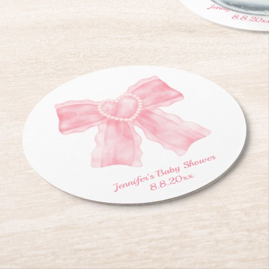 Aquarellpinke Bogen Babydusche niedlich Runder Pappuntersetzer (Angewinkelt)