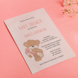 Aquarellpinke, einfache Teddy Bear Babydusche Einladung
