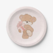 Aquarellpinke, einfache Teddy Bear Babydusche Pappteller (Vorderseite)