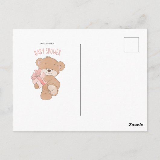 Aquarellpinke, einfache Teddy Bear Babydusche Postkarte (Rückseite)