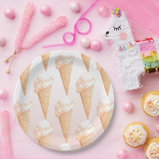 Aquarellpinke Eiscreme Teller (Party)