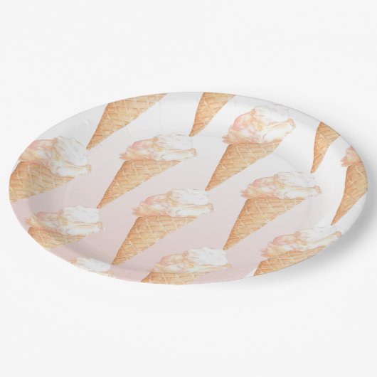 Aquarellpinke Eiscreme Teller (Schrägansicht)