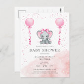 Aquarellpinke Elefantendusche Einladung Postkarte (Vorne/Hinten)