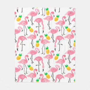 Aquarellpinke Flamingo und gelbe Ananas Fleecedecke
