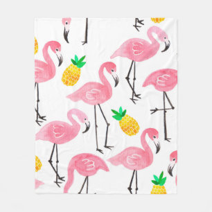 Aquarellpinke Flamingo und gelbe Ananas Fleecedecke
