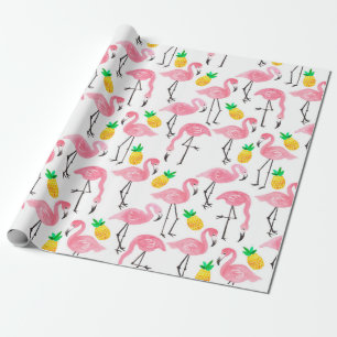 Aquarellpinke Flamingo und gelbe Ananas  Geschenkpapier