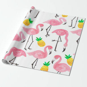 Aquarellpinke Flamingo und gelbe Ananas Geschenkpapier
