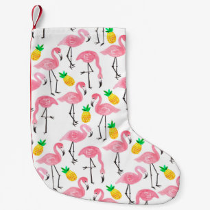 Aquarellpinke Flamingo und gelbe Ananas  Kleiner Weihnachtsstrumpf