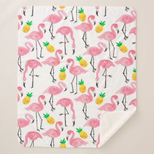 Aquarellpinke Flamingo und gelbe Ananas Sherpadecke