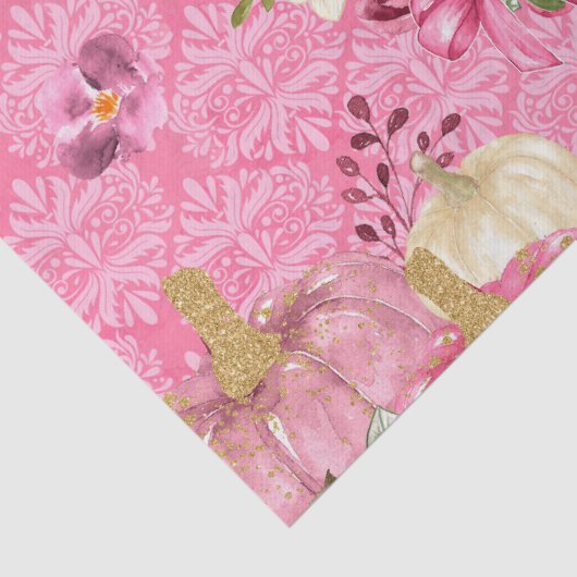 Aquarellpinke, floraler Pumpen auf Damaskusmuster Seidenpapier (Detail)