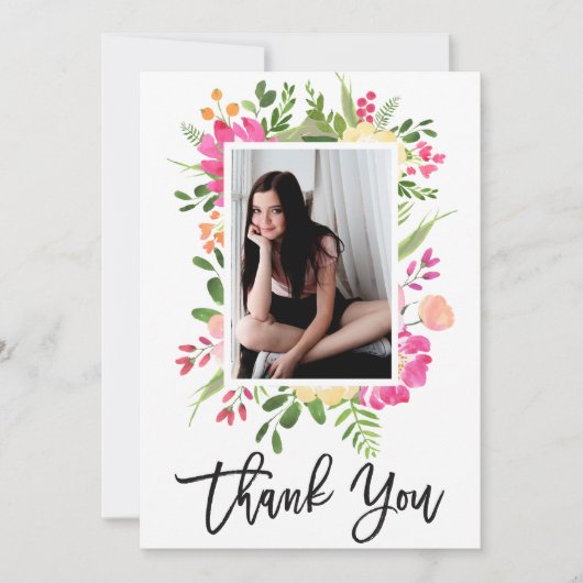 Aquarellpinke Foto Script Danke Karte (Vorderseite)