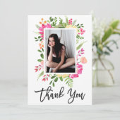 Aquarellpinke Foto Script Danke Karte (Stehend Vorderseite)