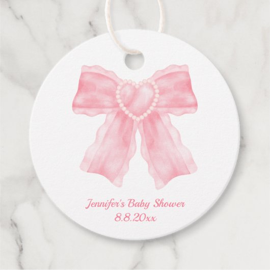 Aquarellpinke Herzbeutel Babydusche Geschenkanhänger (Vorderseite)