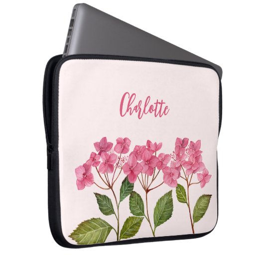 Aquarellpinke Hydrangea Lacecaps Blume Malerei Laptopschutzhülle (Vorne Rechts)