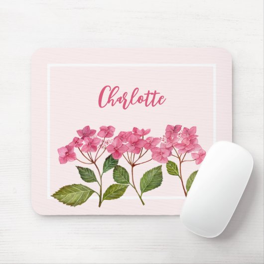 Aquarellpinke Hydrangea Lacecaps Blume Malerei Mousepad (Mit Mouse)