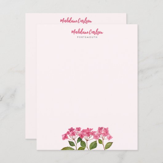 Aquarellpinke Hydrangea Lacecaps Blumengemälde (Vorne/Hinten)