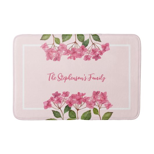 Aquarellpinke Hydrangea Lacecaps Illustration Badematte (Vorderseite)