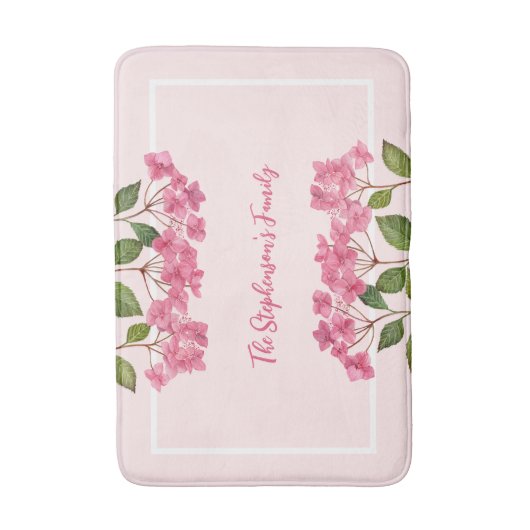 Aquarellpinke Hydrangea Lacecaps Illustration Badematte (Vorderseite Vertikal)