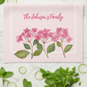 Aquarellpinke Hydrangea Lacecaps Illustration Geschirrtuch