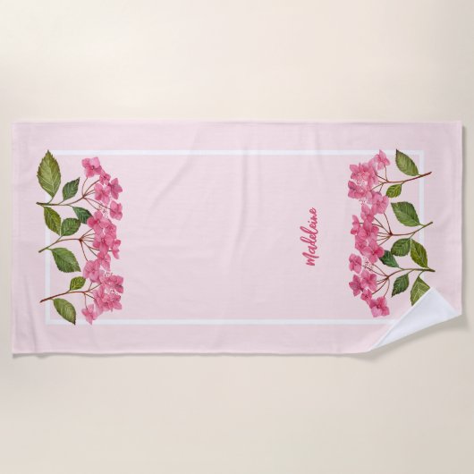 Aquarellpinke Hydrangea Lacecaps Illustration Strandtuch (Vorderseite)