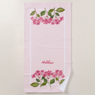 Aquarellpinke Hydrangea Lacecaps Illustration Strandtuch