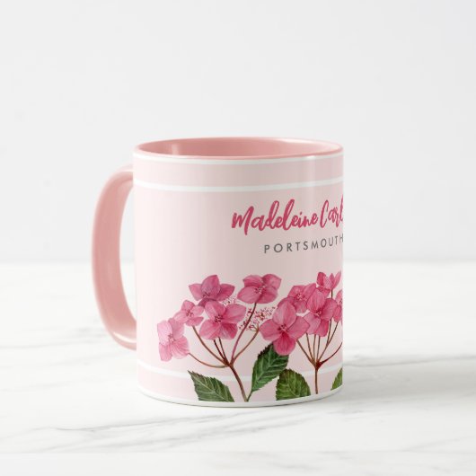 Aquarellpinke Hydrangea Lacecaps Illustration Tasse (Vorderseite Links)