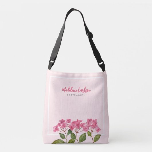 Aquarellpinke Hydrangea Lacecaps Illustration Tragetaschen Mit Langen Trägern (Rückseite)