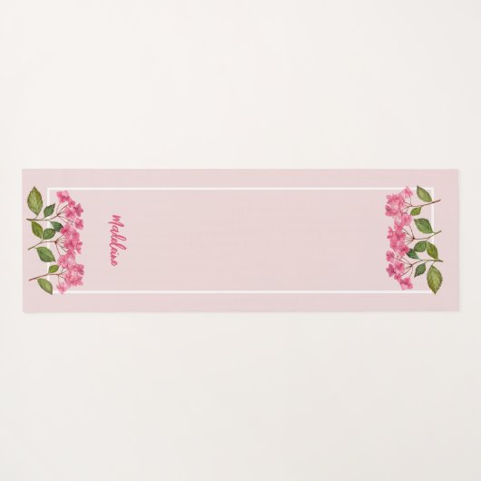Aquarellpinke Hydrangea Lacecaps Illustration Yogamatte (Rückseite (Horizontal))