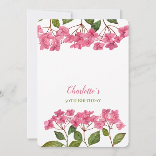 Aquarellpinke Hydrangeas Lacecaps Geburtstag Einladung (Rückseite)