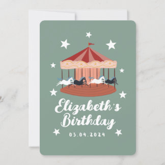 Aquarellpinke Karussell Geburtstag Einladung