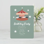 Aquarellpinke Karussell Geburtstag Einladung (Stehend Vorderseite)