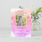 Aquarellpinke Lila Girl 3. BIRTHDAY Party Einladung (Stehend Vorderseite)