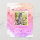 Aquarellpinke Lila Girl 4. JAHR ALTER GEBURTSTAG Einladung (Vorne/Hinten)