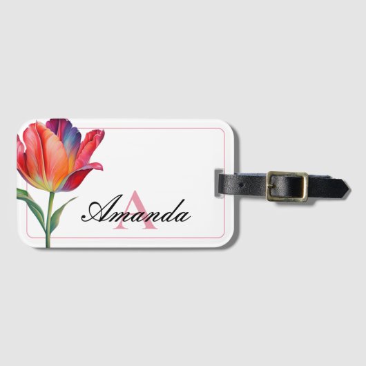 Aquarellpinke, monogramiert, Anfangsbuchstabe Tuli Gepäckanhänger (Vorderseite (Horizontal))