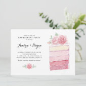 Aquarellpinke Ombre Cake Slide Engagement Party Einladung (Stehend Vorderseite)