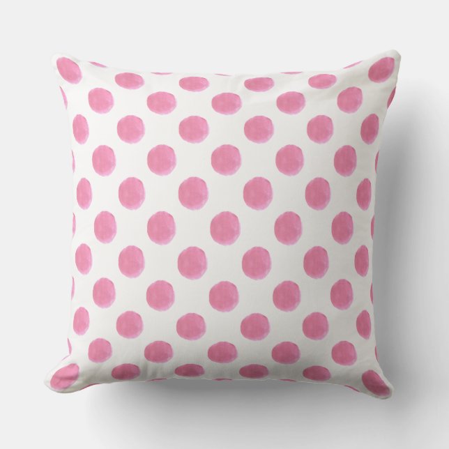 Aquarellpinke Polka-Punkte dotty Kissen im Freien (Vorderseite)