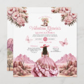 Aquarellpinke Quinceañera 15 Anos Boots Western Einladung (Vorne/Hinten)