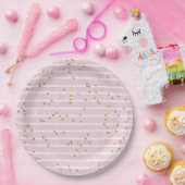 Aquarellpinke Streifen und Goldpolka-Punkt Pappteller (Party)