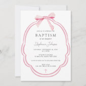 Aquarellpinke Tänzerin Bow Ribbon-Taufe Einladung (Vorderseite)