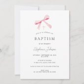 Aquarellpinke Tänzerin Bow Ribbon-Taufe Einladung (Vorderseite)