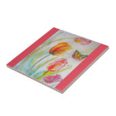 Aquarellpinke Tulip Blume Keramik Tile Fliese (Seite)