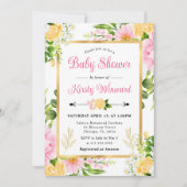 Aquarellpinke und gelbe Blumen Kinderdusche Einladung (Vorderseite)