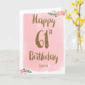 Aquarellpinke und Gold 61. Geburtstag Karte (Gelbe Blume)
