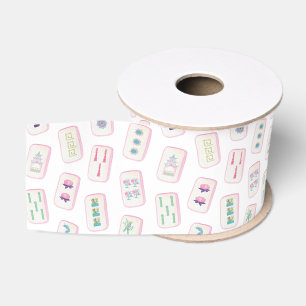 Aquarellpinke und grüne Mahjong-Fliesen Ripsband