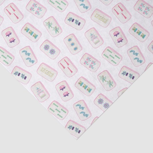 Aquarellpinke und grüne Mahjong-Fliesen Seidenpapier (Ausschnitt)